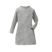 Zwiiyzr 2025 4-8Y Girls Sweater Dress Knit Long Sleeve Fall Winter Dress for Girl Gray